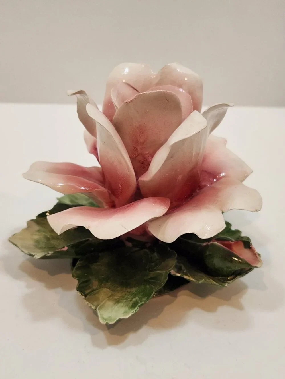 Vintage Pair of Capodimonte Porcelain Rose Candle Holders Italy